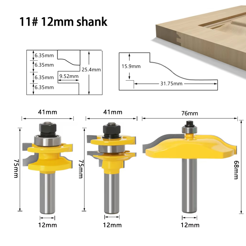 3pcs 12mm Shank Rail & Stile O - End Mill Set review and price